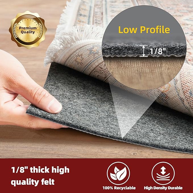 BAGAIL Felt and Natural Rubber Backing Rug Pads 1/8” Thick, 4 x 6 Ft Non Slip - Image 3