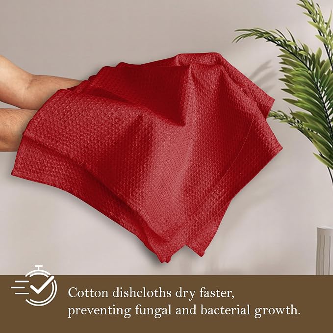 Red Waffle Dishcloths, 12x12 Inch, 100% Cotton, Quick Drying and Reusable - Image 3