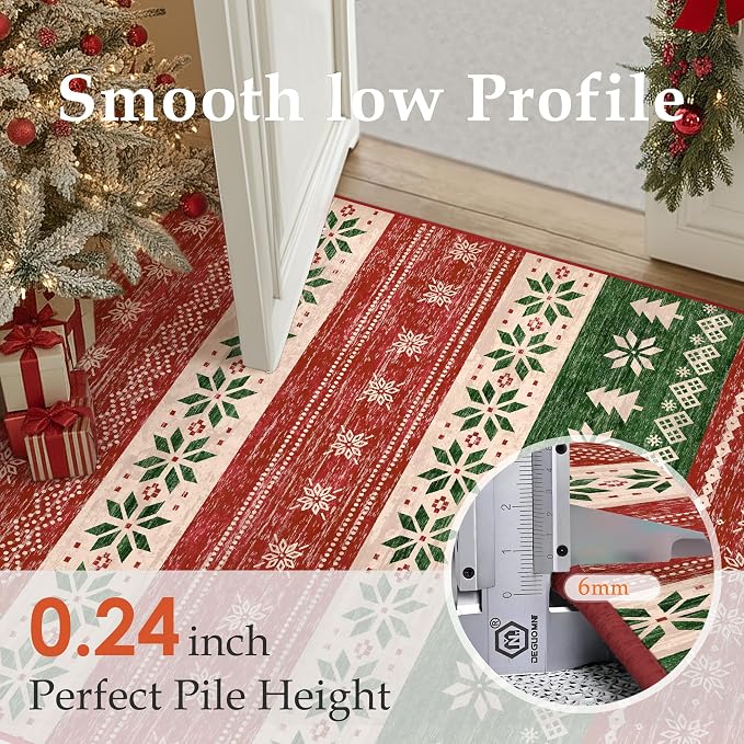 Christmas Red Area Rug 2x3 Washable Snowflake Carpet Non Slip Holiday - Image 3