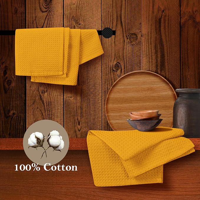Mustard Yellow Waffle Dishcloths, 100% Cotton, Fast Drying, Machine Washable - Image 4