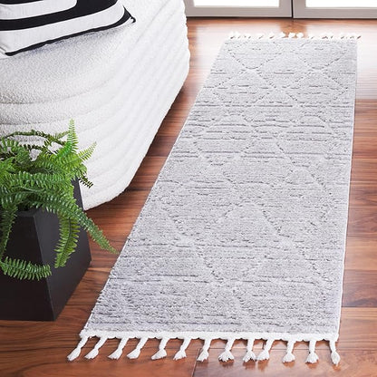 SAFAVIEH Marrakech Collection Runner Rug - 2'2" x 8', Grey, Moroccan Boho Tribal Tassel Design, Non-Shedding & Easy Care, Ideal for High Traffic Areas in Living Room, Bedroom (MRK517F)