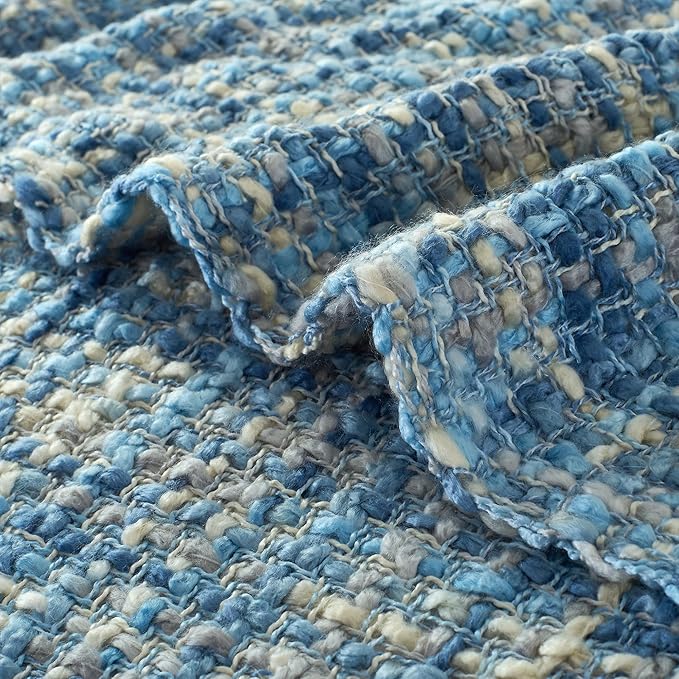 Multi-Color Light Blue Cable Knitted Throw Blanket for Couch,60"X80" Boho Style Textured Blankets for Home Decor,Super Soft Warm Cozy Chunky Knit Blanket with Decorative Tassels for Bed