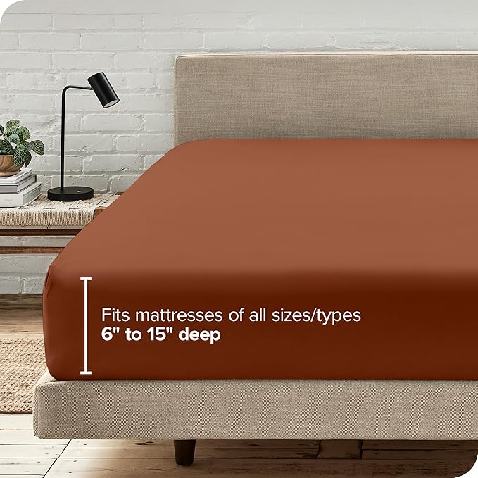 Bare Home Fitted Bottom Sheet Twin Size - Premium 1800 Microfiber - Ultra-Soft Hotel Luxury - Deep Pocket - Durable and Long Lasting (Twin, Terracotta)
