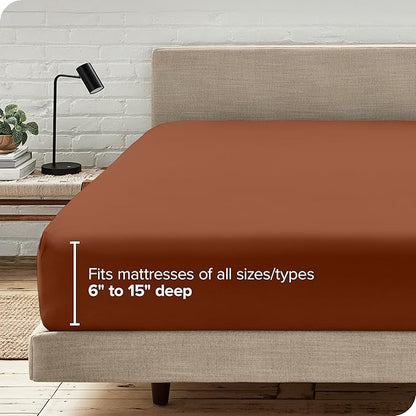 Bare Home Fitted Bottom Sheet Twin Size - Premium 1800 Microfiber - Ultra-Soft Hotel Luxury - Deep Pocket - Durable and Long Lasting (Twin, Terracotta)
