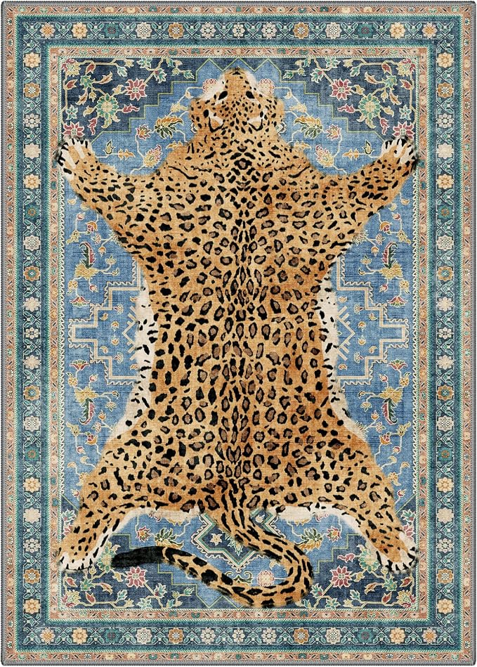 Bavni 5x7 Leopard Rug, Machine Washable Cheetah Animal Print Low Pile Boho - Image 8