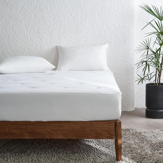Simple&Opulence Cooling Quilted Mattress Pad – Fitted Sheet Mattress Protector Cover with Elastic Corners, Soft & Breathable, 16 Inch Deep Pocket (White, Twin)