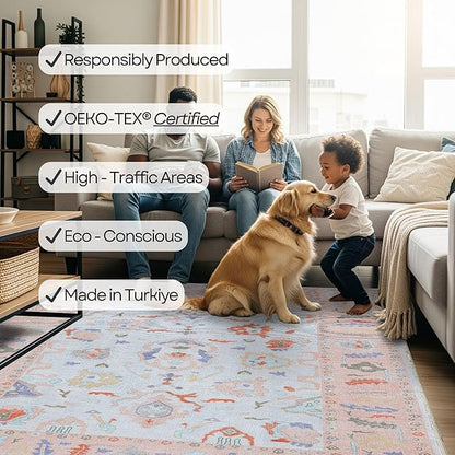 Fame Rugs Modern Oushak Rug 2x3, Vintage Doormat Turkish Colorful Oriental Antique Inspired Washable Small Area Rug, Luxury Living Room Bedroom (995BO, 2' x 3')
