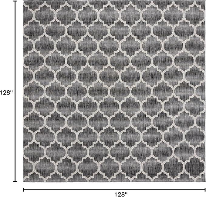 Unique Loom Outdoor Trellis Collection Area Rug - Trellis (Square 10' 8" x 10' 8", Black/ Ivory)