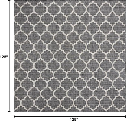 Unique Loom Outdoor Trellis Collection Area Rug - Trellis (Square 10' 8" x 10' 8", Black/ Ivory)