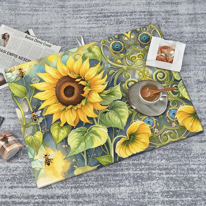 Sunflower Bee Dish Drying Mat Highly Absorbent Double-Sided Microfiber - Image 4
