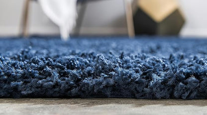 Unique Loom Solid Shag Collection Area Rug (2' 7" x 10' Runner Sapphire Blue/Navy Blue)