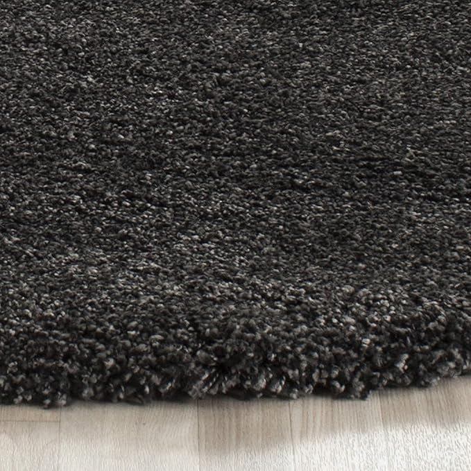 SAFAVIEH Milan Shag Collection 4' Round Dark Grey SG180 Solid Non-Shedding Living Room Bedroom Dining Room Entryway Plush 2-inch Thick Area Rug