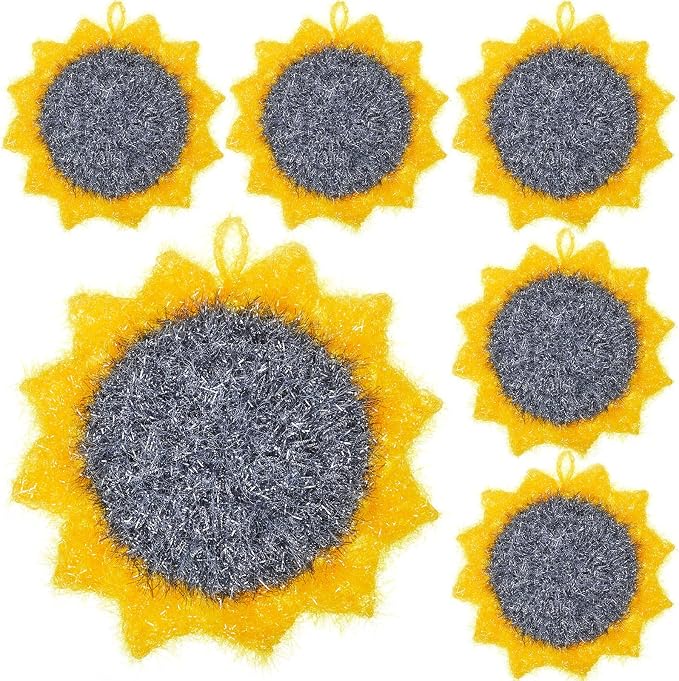 Breling 6 Piecs Sunflower Shape Dish Sponge Dual Sided Non Scratch Dish Washing by Breling