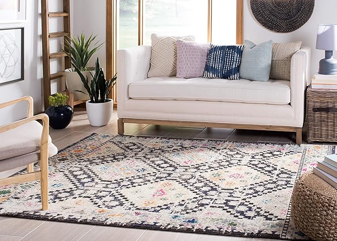 SAFAVIEH Area Rug 8x10 - Madison Collection - Large - Black & Yellow, Boho Diamond Distressed Design, Non-Shedding & Easy Cleaning, Ideal for Living Room, Bedroom, Office, Dining Space (MAD418Z)