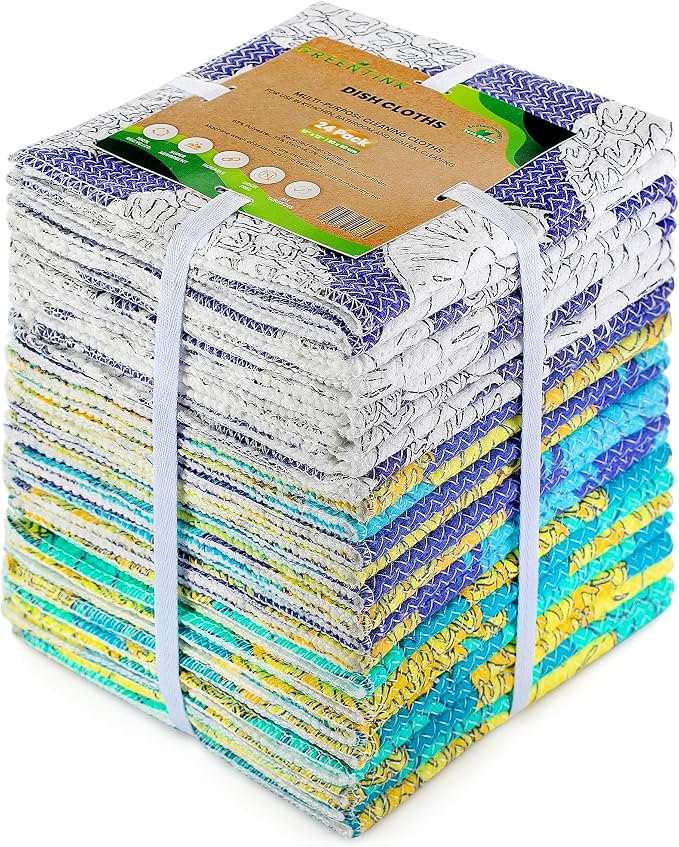 Eco-Friendly Reusable Dish Cloth Set – 24-Pk Multipurpose Kitchen Cleaning by Greentink