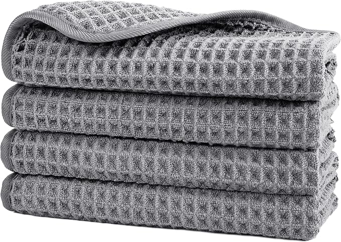 POLYTE 430 GSM Microfiber Lint Free Washcloth Face Towel, 13 x 13 in, 4 Pack by Polyte