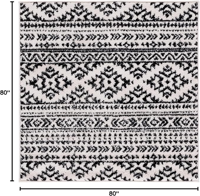 SAFAVIEH Tulum Collection Area Rug - 6'7" Square, Ivory & Black, Moroccan Boho Tribal Design, Non-Shedding & Easy to Clean, Ideal for Living Room, Bedroom, Dining Space (TUL272B)