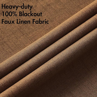 MIULEE 100% Blackout Linen Curtains for Bedroom Thermal Insulated Brown Grommet Room Darkening Curtains & Drapes Fall Decor for Living Room Nursery 52 x 108 Inch (2 Panels)