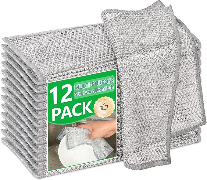 12Pcs Multipurpose Wire Dishwashing Cloths, Non-Scratch Wire Dishcloths by LESSISMORE