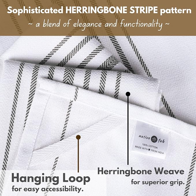 Native Fab Herringbone Striped Kitchen Towels 100% Cotton 12 Pack 16"x26" - Image 7