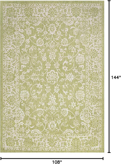 JONATHAN Y Weave Floral Indoor Outdoor Area Rug 9X12 Green/Cream, Tela Bohemian Textured for Backyard, Patio, Porch, Easy-Cleaning, High Traffic, Pet-Friendly, Non-Shedding (SMB100D-9)