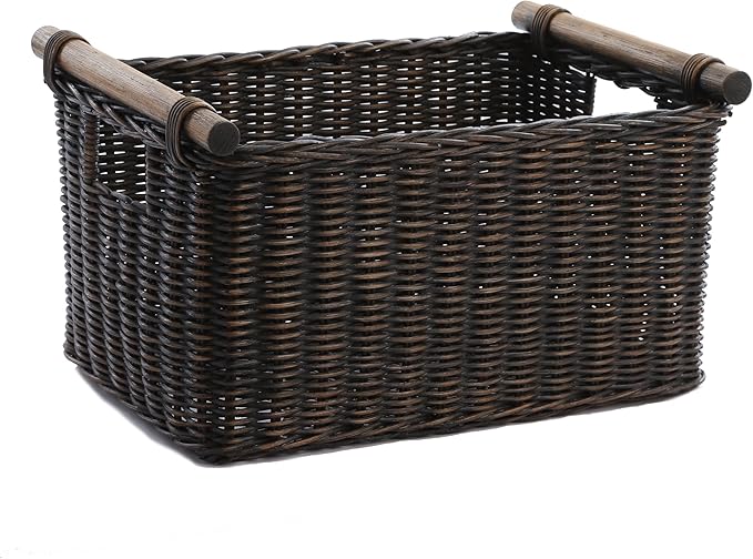 The Basket Lady Pole Handle Wicker Storage Basket, 16 in L x 12 in W x 8.25 in H by TheBasketLady