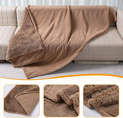 Brown Long Faux Fur Pet Throw Blankets Waterproof Dogs Calming Blanket Cat Puppy Couch Cover Love Bed Covers Washable (Brown,S)
