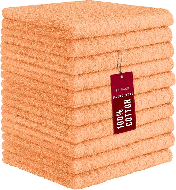 DecorRack 10 Pack 100% Cotton Wash Cloth, Luxurious Soft, 12 x 12 inch Ultra by DecorRack