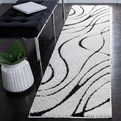 SAFAVIEH Florida Shag Collection Runner Rug - 2'3" x 11', Ivory & Black, Non-Shedding & Easy Care, 1.2-inch Thick Ideal for High Traffic Areas in Living Room, Bedroom (SG471-1290)