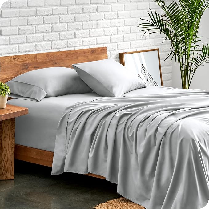 Bare Home Split Head Flex King Sheet Set - 1800 Ultra-Soft Microfiber Bed Sheets - Double Brushed - Deep Pockets - Easy Fit - 4 Piece Set - FlexTop Bedding Sheets (Split Head Flex King, French Grey)