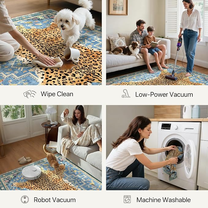 Bavni 2x6 Leopard Rug, Machine Washable Soft Cheetah Animal Print Runner Rug - Image 7