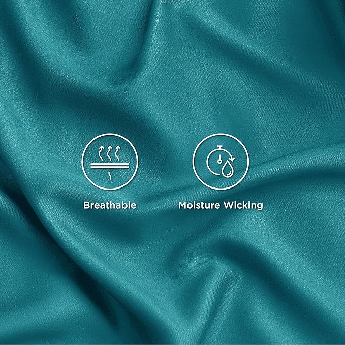 Bedsure Queen Sheet Set, Rayon Derived from Bamboo, Cooling Sheets, Breathable & Soft, Deep Pocket Up to 16 Inches, Hotel Luxury Silky Bedding for Hot Sleepers, Turquoise