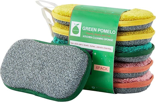 Multipurpose Sponges Kitchen, 6 Pack Reusable Non-Scratch Scrub Sponge by GREENPOMELO