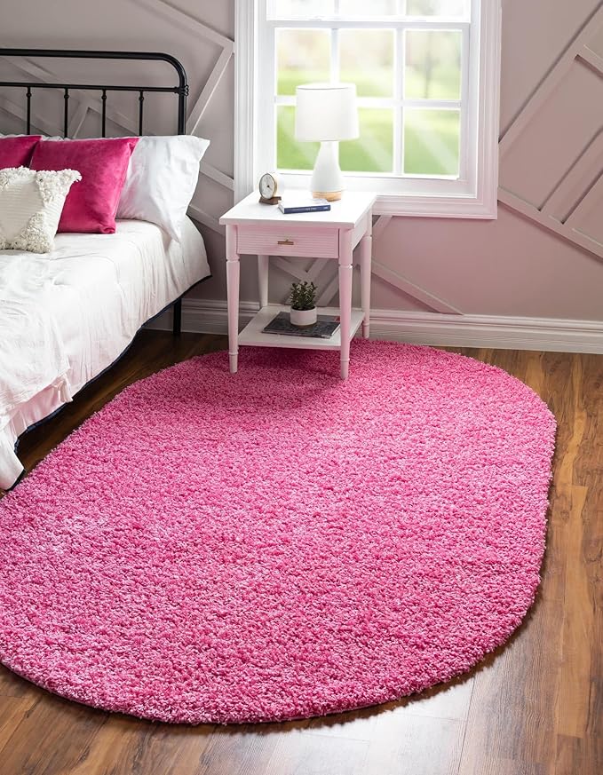 Unique Loom Solid Shag Collection Area Rug (3' 3" x 5' 3" Oval, Taffy Pink)