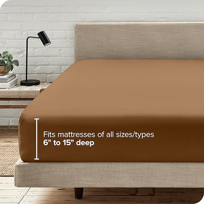 Fitted Bottom Sheet Twin Size - Premium 1800 Microfiber - Ultra-Soft Hotel Luxury - Deep Pocket - Durable and Long Lasting - Fitted Sheet (Twin, Caramel)