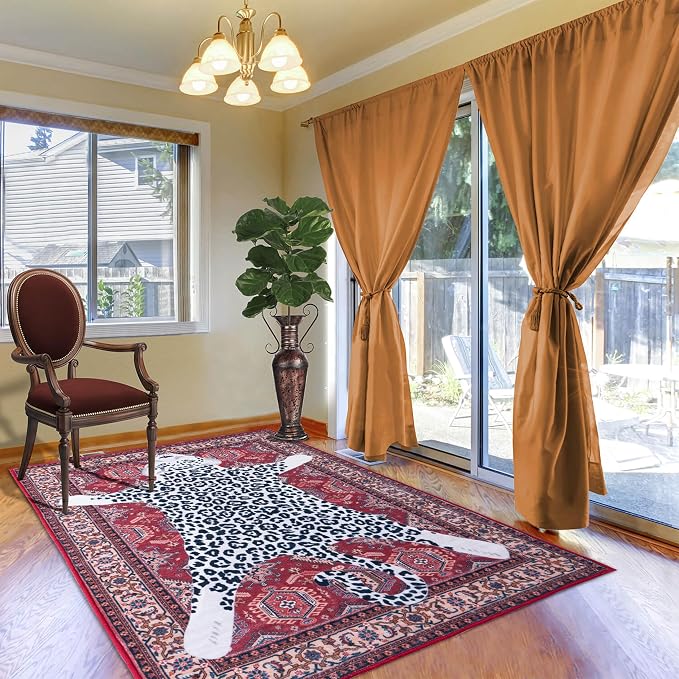 Oriental Leopard Rug 6x9 ft Washable Traditional Red Persian Rug - Image 5
