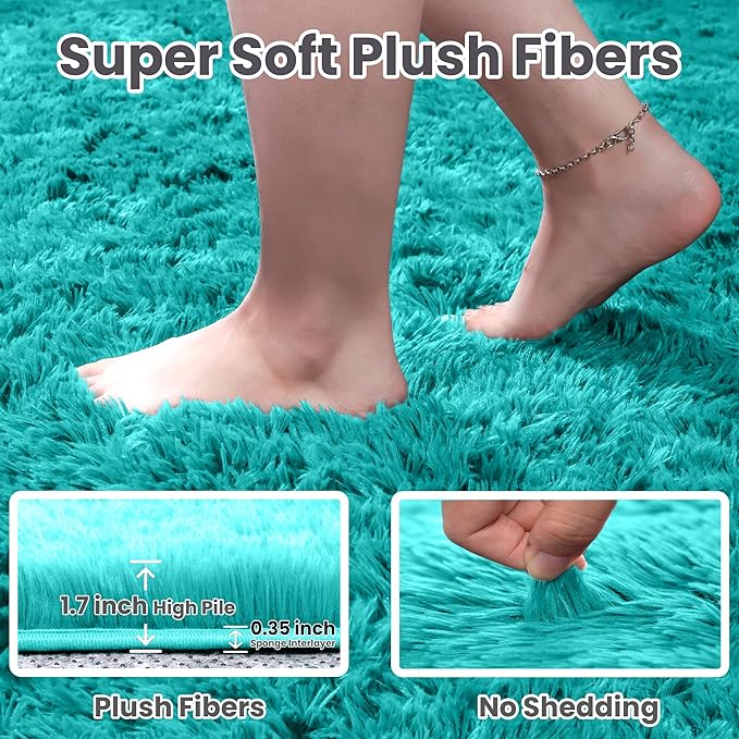 5x7 Area Rugs for Living Room Rug: Soft Fluffy Shag Teal Blue Rugs for Bedroom, Non-Slip Large Fuzzy Plush Rug Indoor Floor Carpet for Nursery Kids Boys Girls Room, Dorms, Playroom, Modern Home Decor