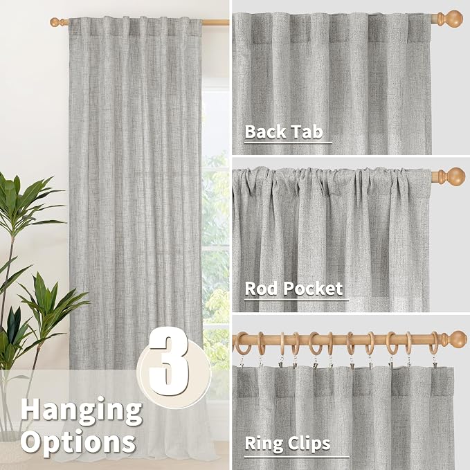 YoungsTex Dark Grey Linen Curtains 63 Inch Length 2 Panels - Image 5