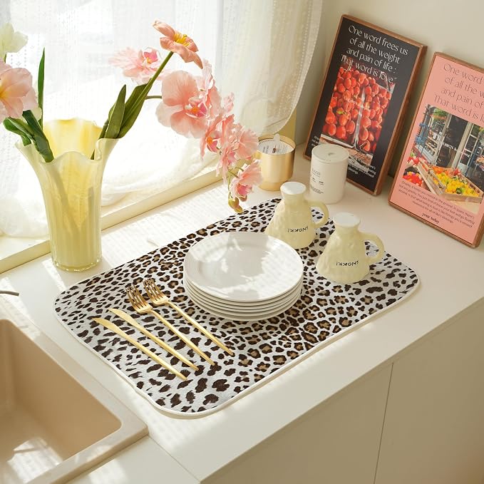 Brown Leopard Print Drying Mat 18x24 Inches - Image 3