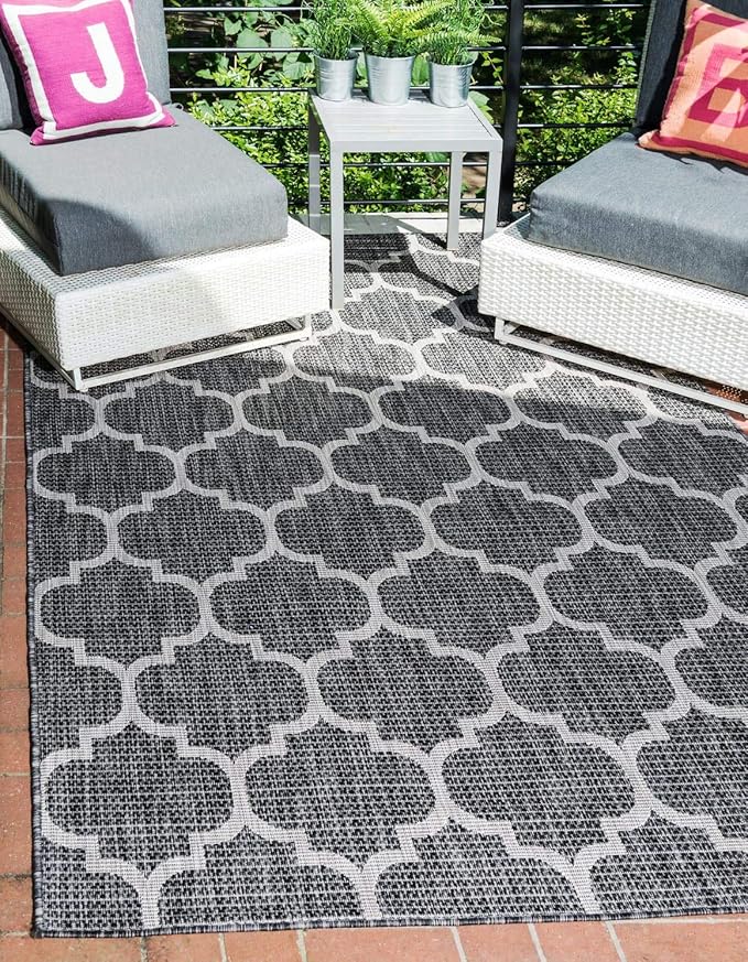 Unique Loom Outdoor Trellis Collection Area Rug - Trellis (Rectangular 2' 0" x 3' 1", Black/ Ivory)