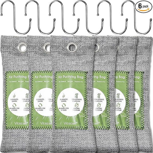6 Pack Bamboo Charcoal Air Purifying Bag, Activated Charcoal Bags Odor Absorber by VITSCAN