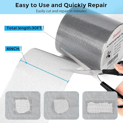 Grey Window Screen Repair Kit, 4 in X 30 FT Screen Repair Tape - Image 2