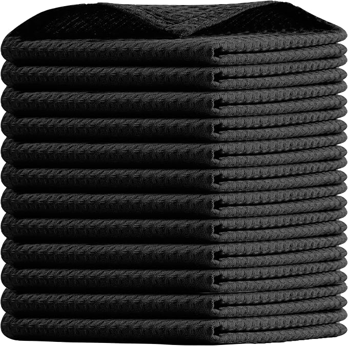 Black Waffle Dishcloths, 12x12 Inch, and Durable, Quick Drying, Machine Washable by HOUSEOFORLO