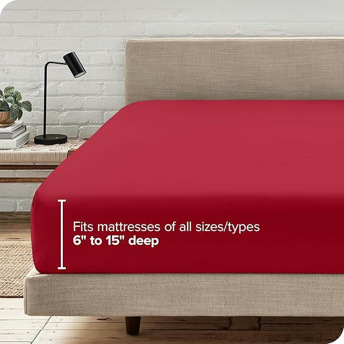 Fitted Bottom Sheet Full Size - Premium 1800 Microfiber - Ultra-Soft Hotel Luxury - Deep Pocket - Durable and Long Lasting - Fitted Sheet (Full, Red)
