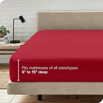 Fitted Bottom Sheet Full Size - Premium 1800 Microfiber - Ultra-Soft Hotel Luxury - Deep Pocket - Durable and Long Lasting - Fitted Sheet (Full, Red)