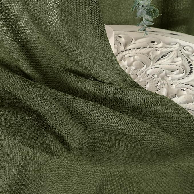 YoungsTex Olive Green Linen Semi Sheer Curtains 72 Inch Length - Image 7