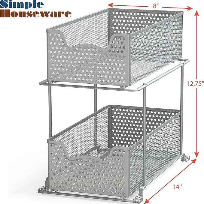 SIMPLE HOUSEWARE 2 Tier Sliding Cabinet Basket Organizer Drawer - Image 3