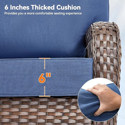 Luxury 6" Outdoor Cushions for Patio Furniture, 24x24x6" Thick Seat Cushion Set of 7, Fade Resistant Couch Chair Replacement Cushions High Density Deep Wicker Chair Cushion w/ Removable Cover, Blue