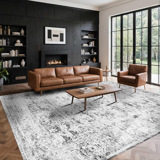 8x10 Large Area Rugs for Living Room, Vintage Grey Rugs for Bedroom, Washable - Image 5