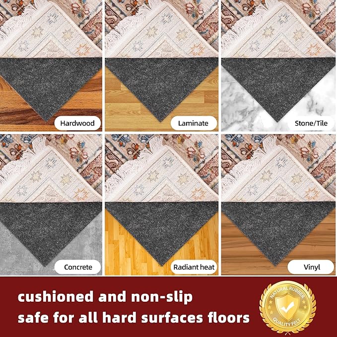 BAGAIL Felt and Natural Rubber Backing Rug Pads 1/8” Thick, 2 x 4 Ft Non Slip - Image 6